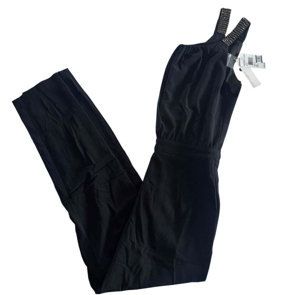 NWT Lucy Paris Black Rhinestone Strap Jumpsuit Size S - Picture 2 of 7